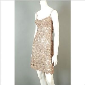 Eduardo Lucero Vintage Y2K 2000s 90s Gold Lace Beaded Red Carpet Worn Gown Dress